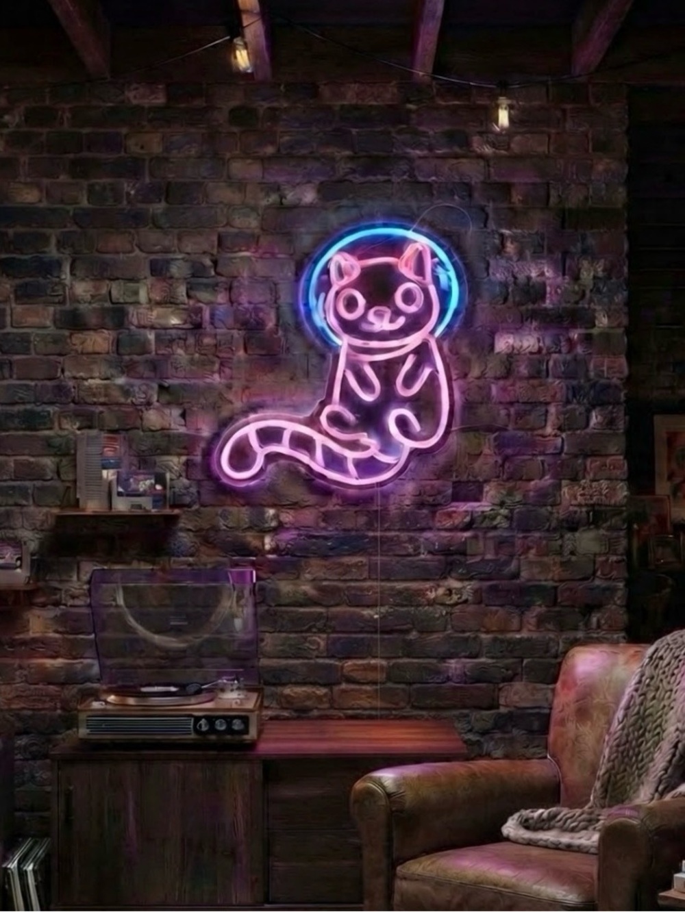 Wall art Space Cat Light usb led neon light astronaut cat space kitty sign RARE